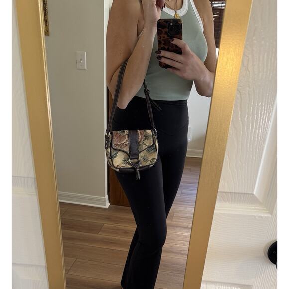 Vintage Y2K NY & Co Mini Tiny Tapestry Purse Floral Mocha Cottagecore - Picture 2 of 11